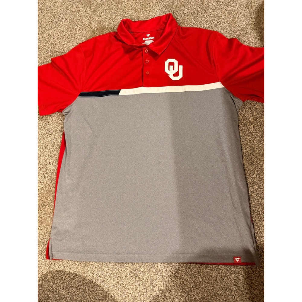 Fanatics Oklahoma Sooners Mens 2XL Polo Shirt Red Grey OU NCAA 3B02 88934